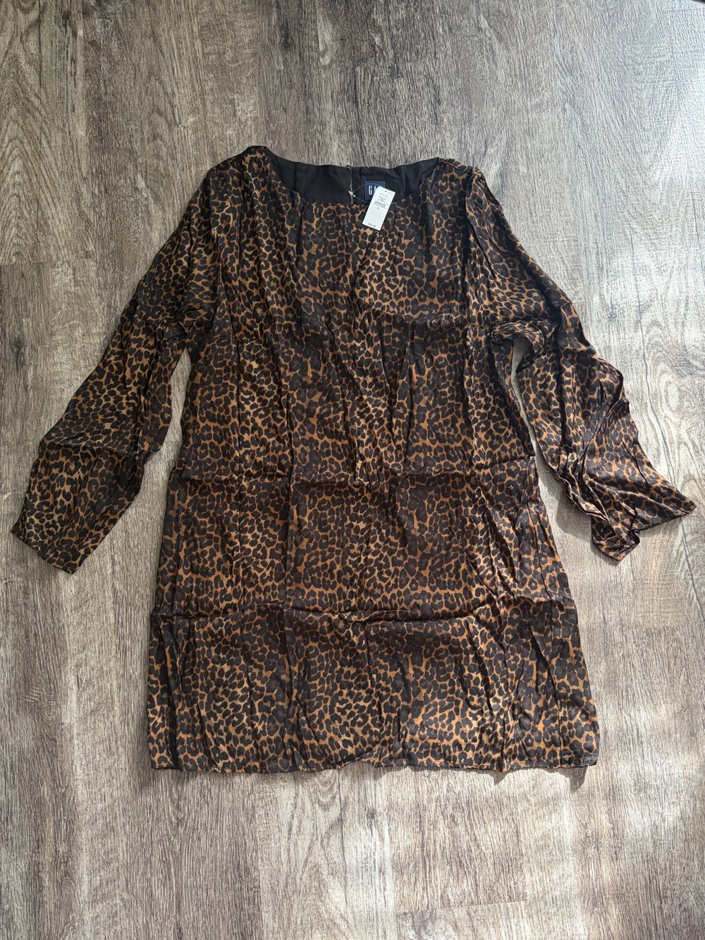 GAP Leopard Print Long Sleeve Boatneck Dress - Brown/Black Leopard Print